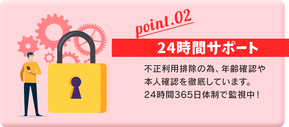 不正利用排除の為、年齢確認や本人確認を徹底。24時間365日体制で監視中！